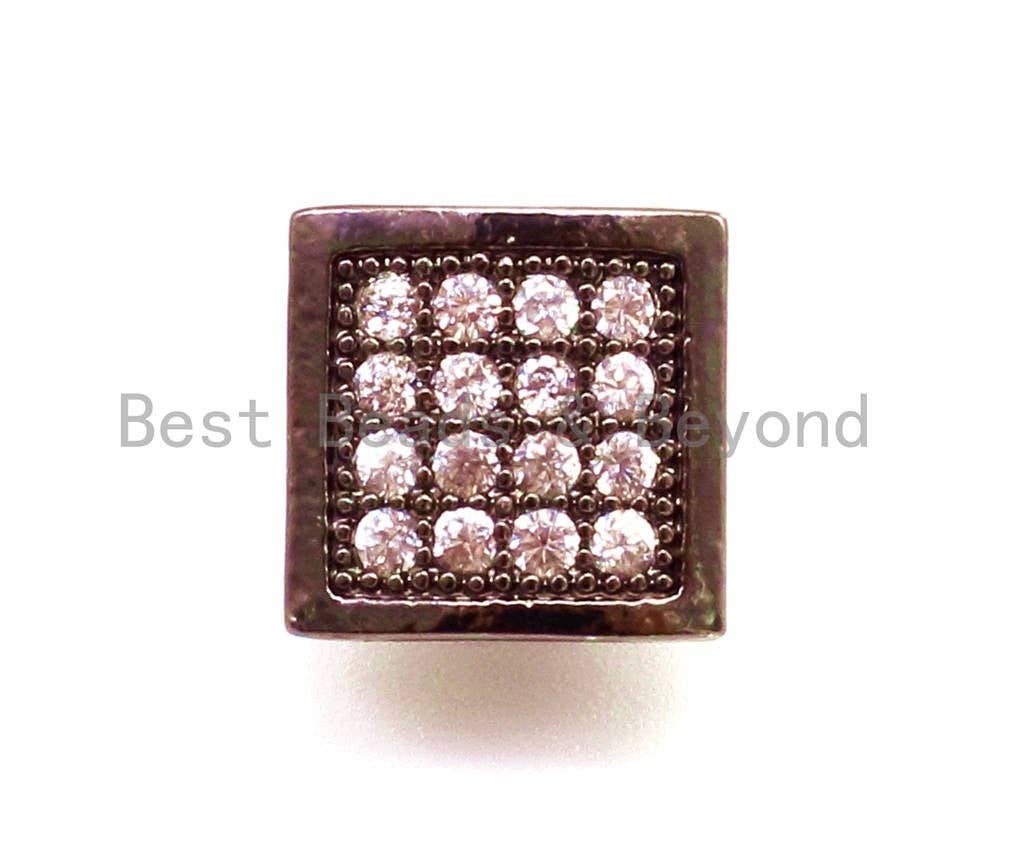 CZ Flat Square Beads Clear Micro Pave Beads, Cubic Zirconia Spacer Beads, 9x9x4mm, sku#G122
