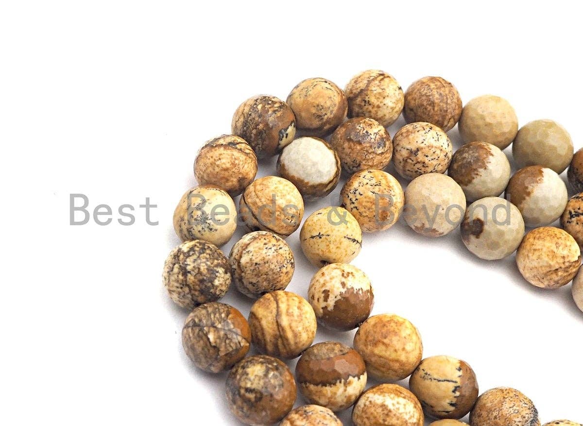 Quality Picture Jasper Beads, 8mm/10mm/12mm round faceted beads, Natural Jasper, sku#U525