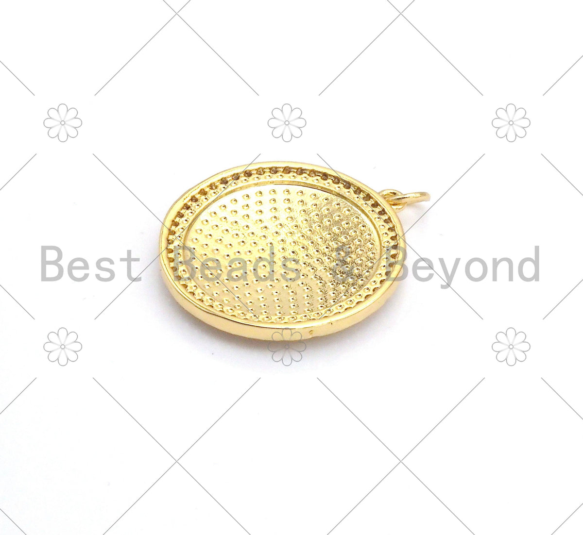 CZ Micro Pave Green Enamel Leaf  On Round Medallion Shape Pendant,18K Gold Filled Good Luck Charm, Necklace Bracelet Charm,25x28mm,Sku#LK380