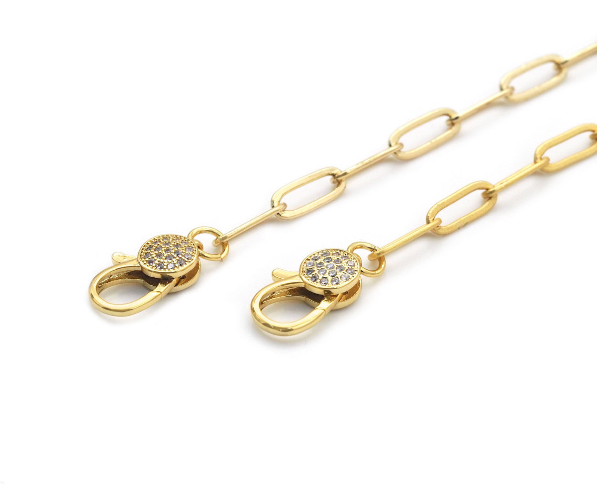 Matte/Shinny Gold Paperclip  Necklace with CZ Clasp, #EF256