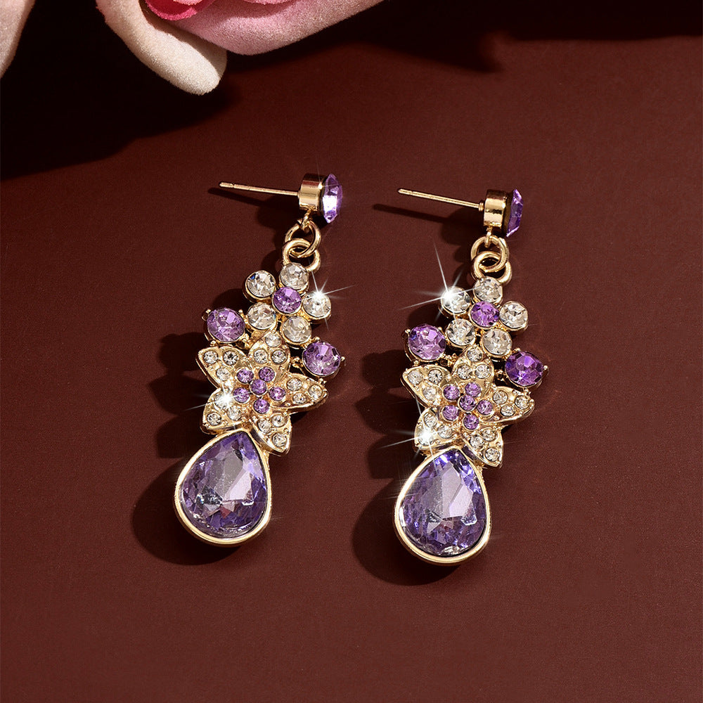 Womens French Palace Style Floral Rhinestone Teardrop Pendant Drop Earrings,Costume Earrings For Daily Banquet Party Wear