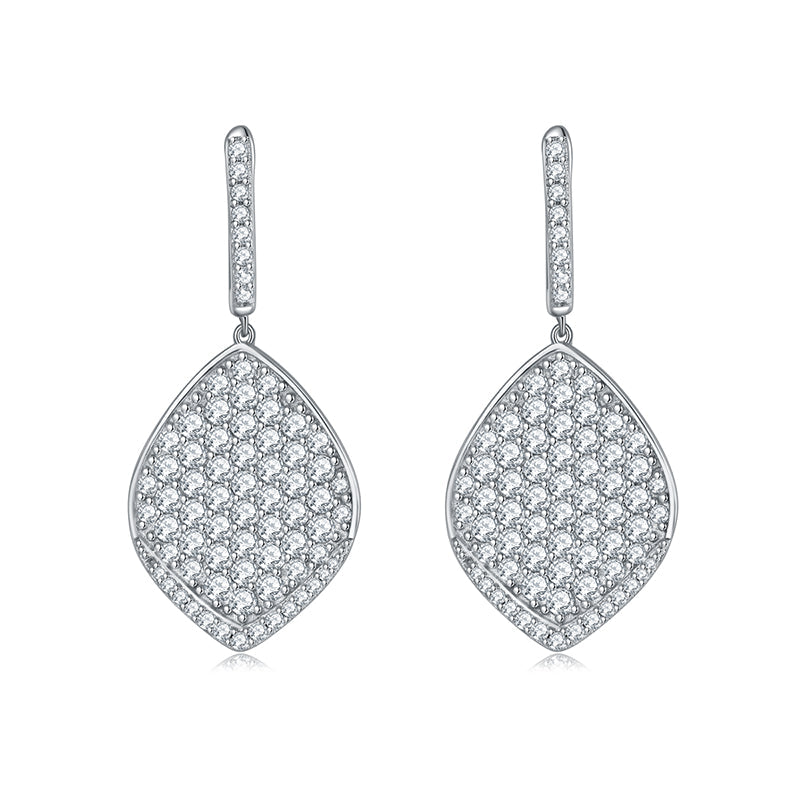 S925 Sterling Silver Platinum Plated Leaf Shaped Pave Moissanite Dangle Earrings  Teardrop Drop Earrings With GRA Certificate Luxury Jewelry Gift Box Set
