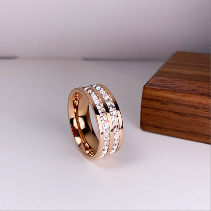 Simple Student Double Single Row Square Diamond Ring