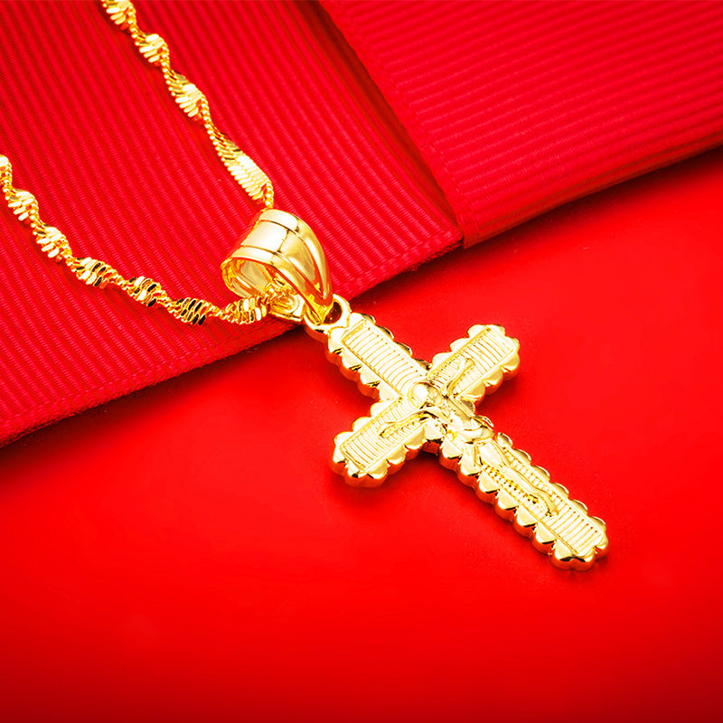 Women's & Men's Retro Alluvial Gold Cross For Couple Copper Necklaces