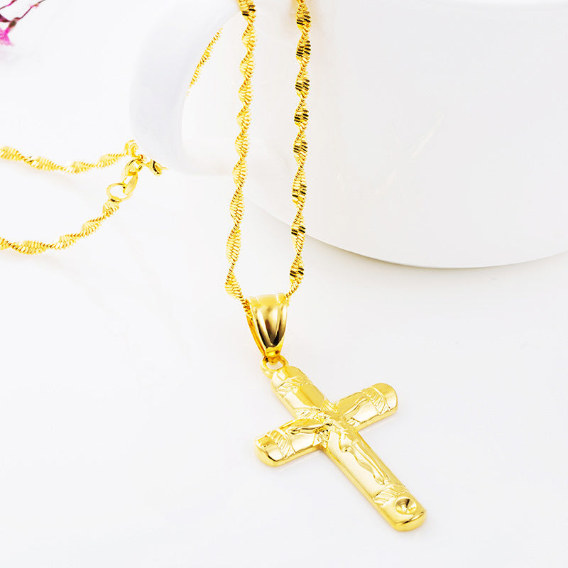 Women's & Men's Retro Alluvial Gold Cross For Couple Copper Necklaces
