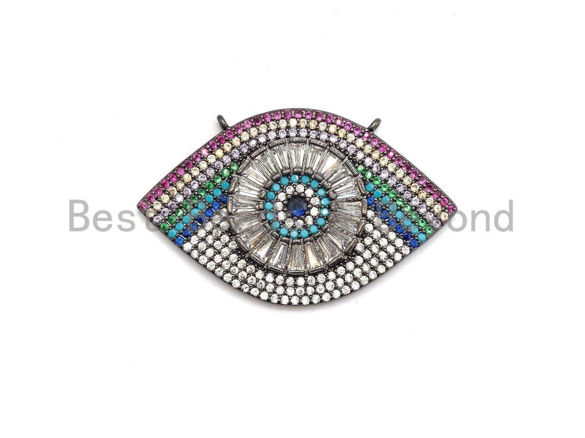 Rainbow Clear CZ Micro Pave Geometric Evil Eye Face Pendant, Cubic Zirconia Pendant,25x40mm, sku#F709
