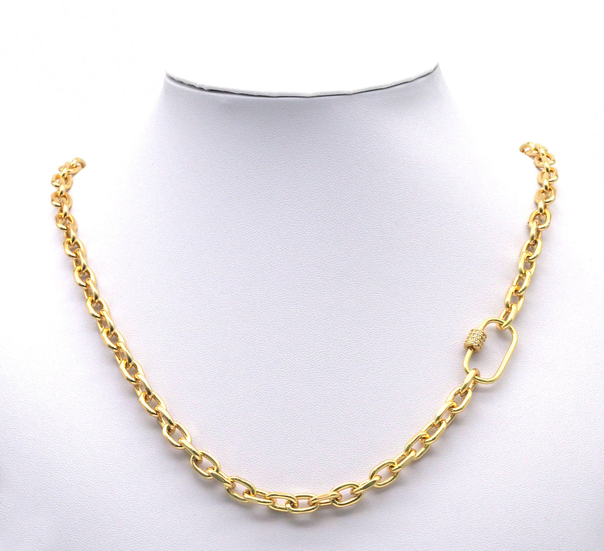 Gold CZ Oval Clasp, Sku#ML55