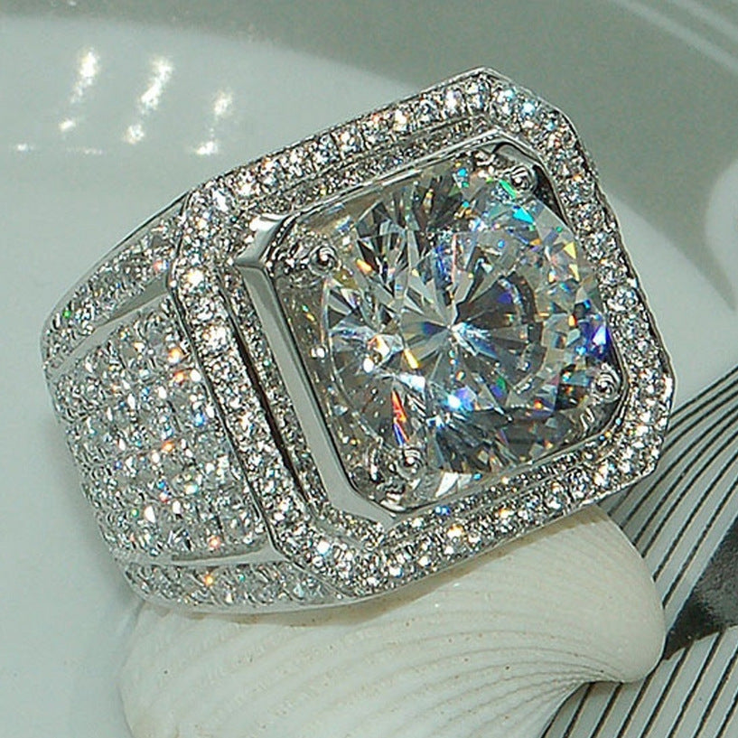 Fashion Ring, New Style Bold Men's Diamond Ring, Micro Pave Full Diamond Ring