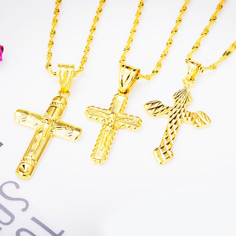 Women's & Men's Retro Alluvial Gold Cross For Couple Copper Necklaces
