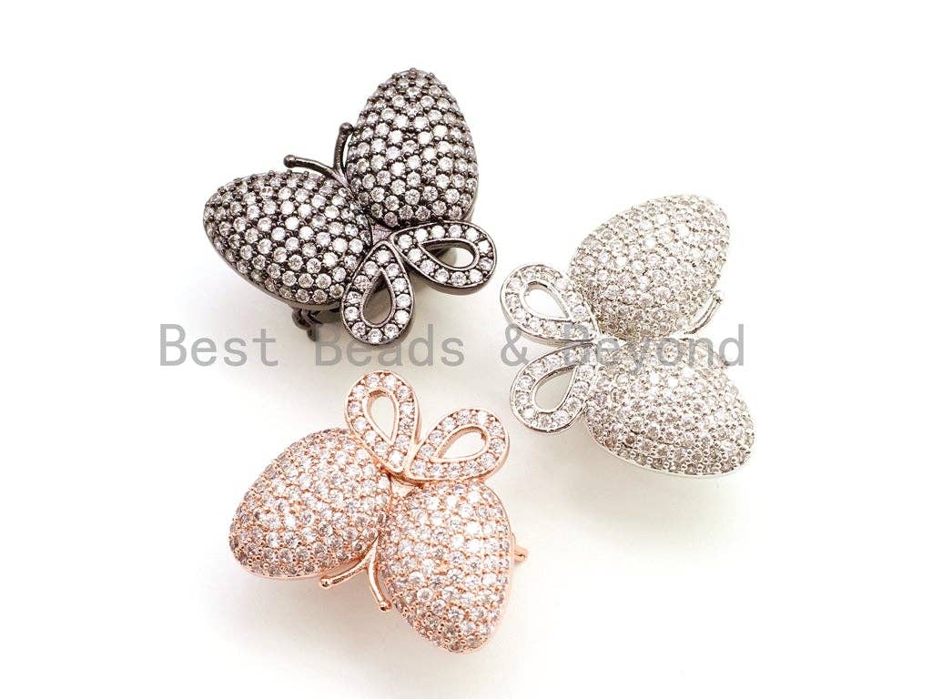 CZ Clear Micro Pave Butterfly Clasp, Cubic Zirconia Clasp/Fastener/ Shortener, Jewelry Buckle, Magnetic Jewelry Findings, 27x22mm,sku#H28