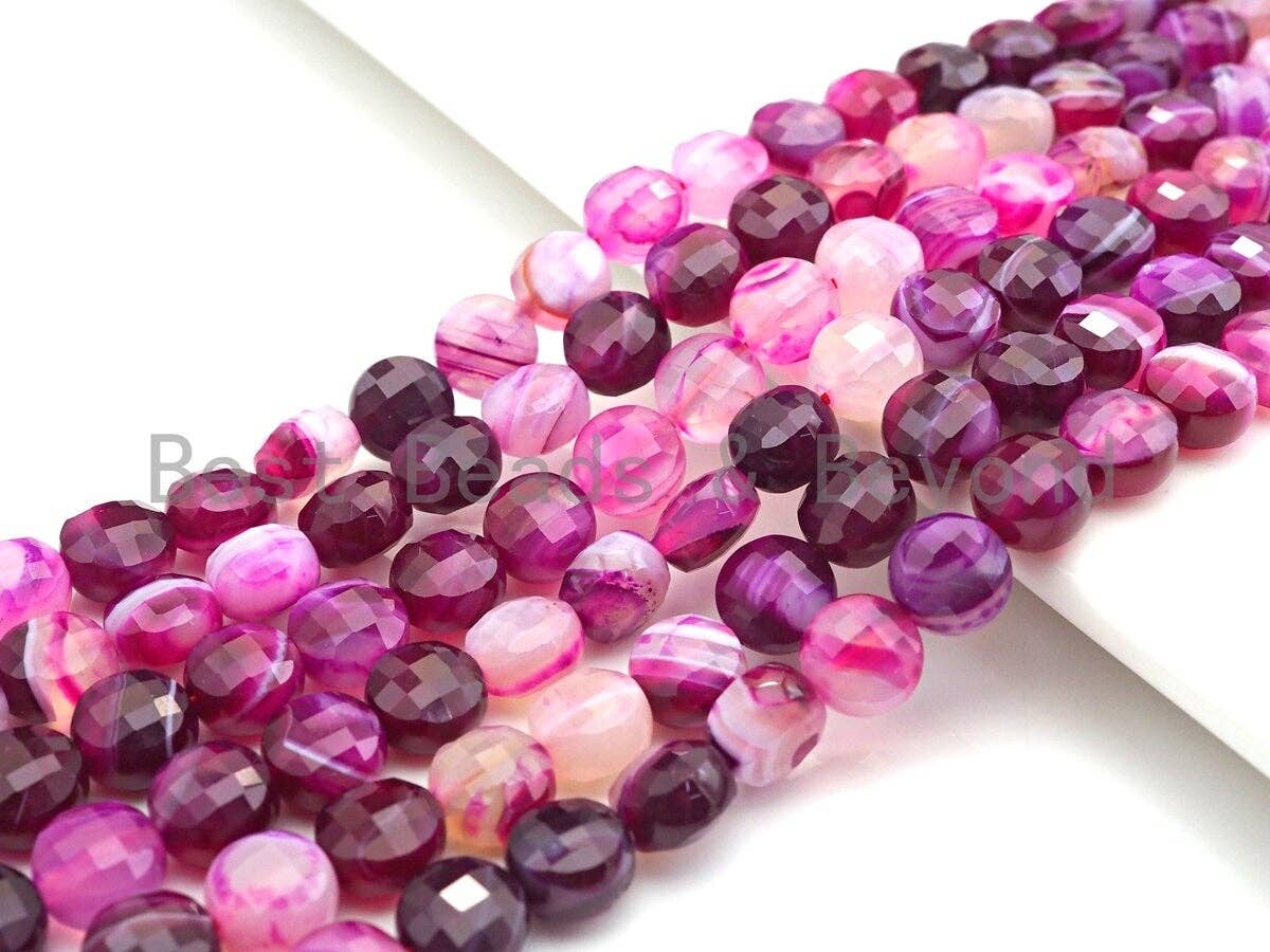 Double Sided Turtle Shell Cut Natural Purple Pink Agate Coin Shape beads, 6mm/8mm/10mm Checkerboard Cut Agate, 15.5" Full strand, Sku#UA84
