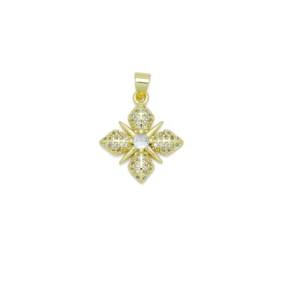 Gold Clear CZ Flower Charm Pendant, Sku#LK989