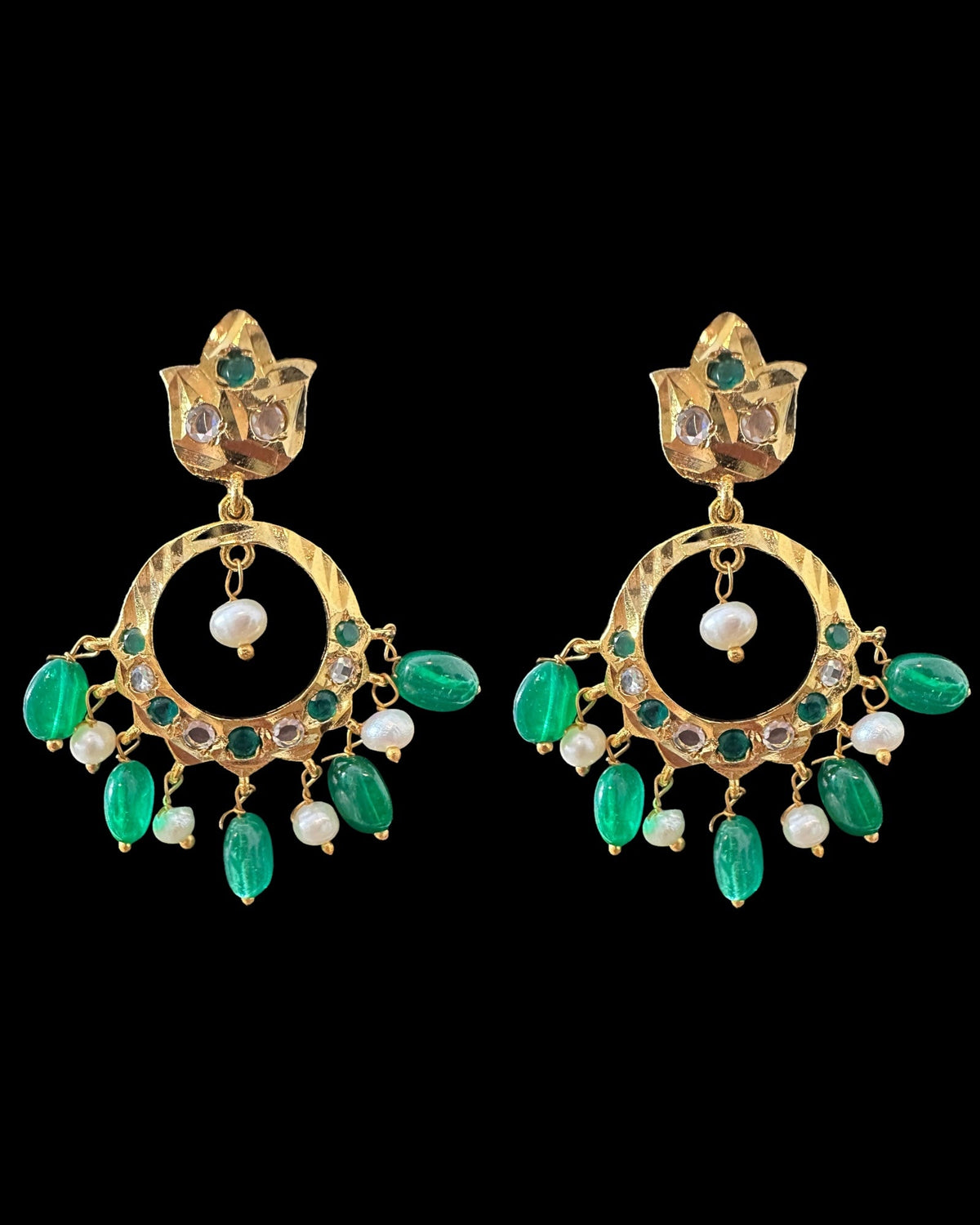 PS559 Hyderabadi / Nizami tirmani in fresh water pearls with chandbali( READY TO SHIP )