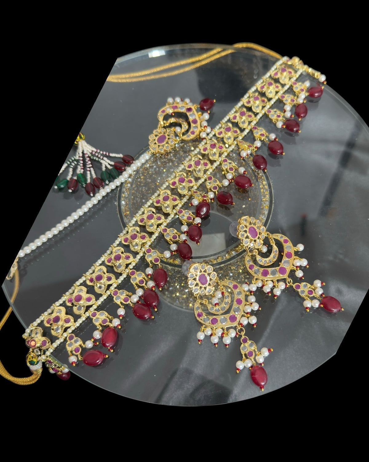 C560 Mahira choker with chandbali and tika in red beads ( READY TO SHIP )