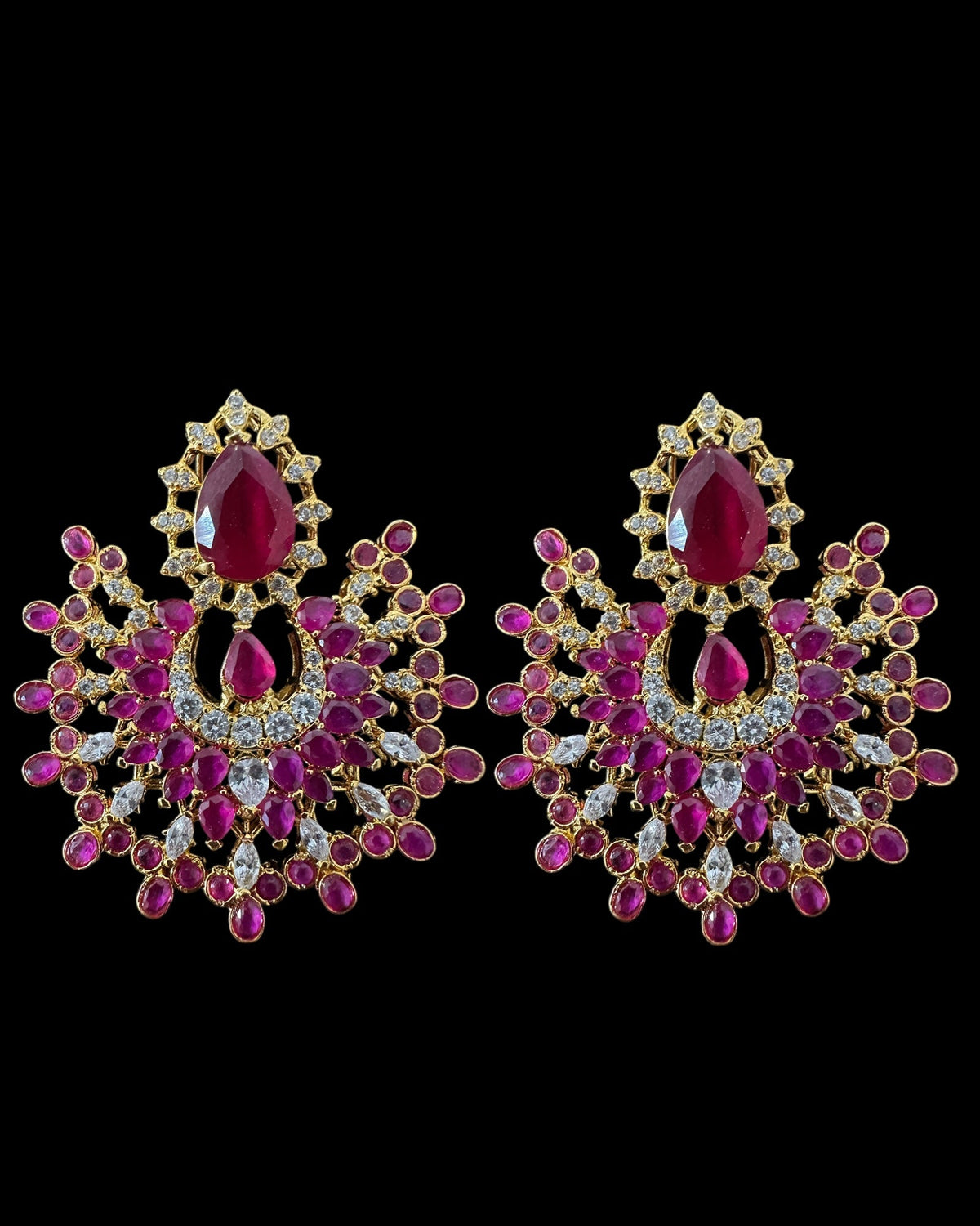 DJET96 Subhana gold plated chandbali earrings tika set  -Ruby ( READY TO SHIP )