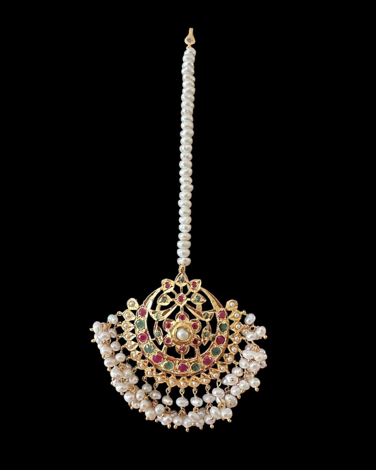 Viya bridal set in natural pearls , rubies and emeralds ( READY TO SHIP)