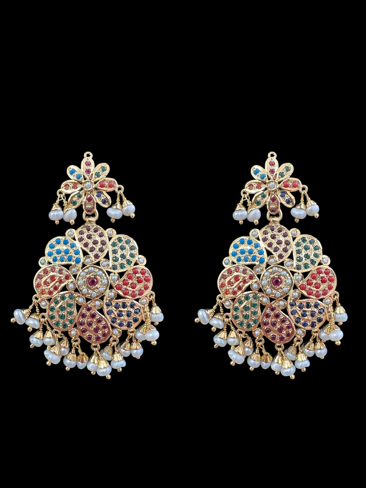 Navratan / Multicolored Jadau Necklace Set in Gold Plated Silver ( READY TO SHIP )