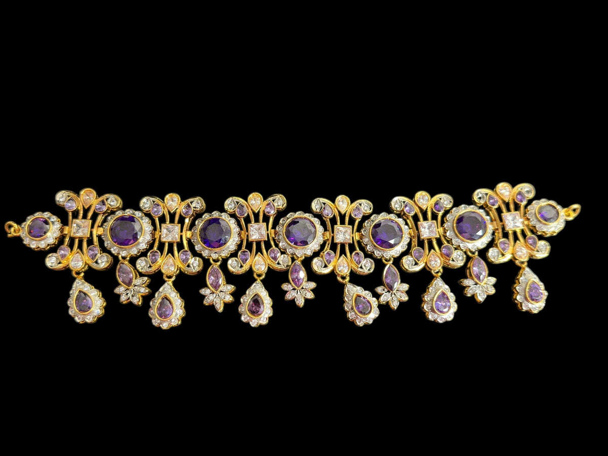 BR473 High quality cz  necklace set with tika - purple, Gold plated ( READY TO SHIP )