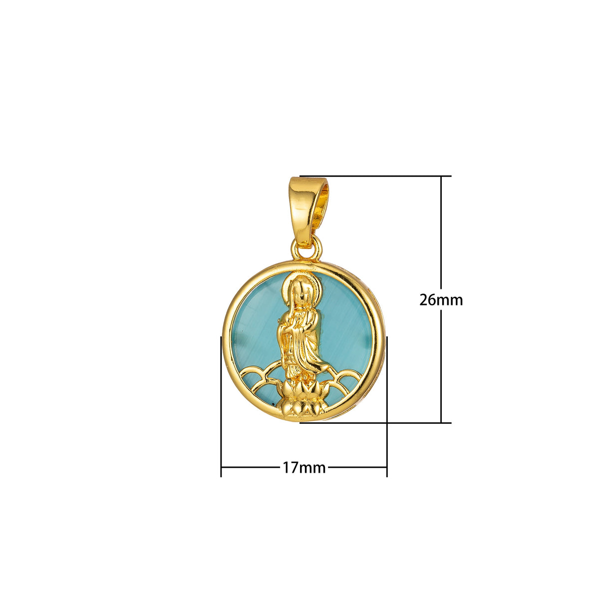 14K Gold Filled Quan Yin Pendant Buddha Kuan Yin Dainty Round Religious Pendant | J296 - J300