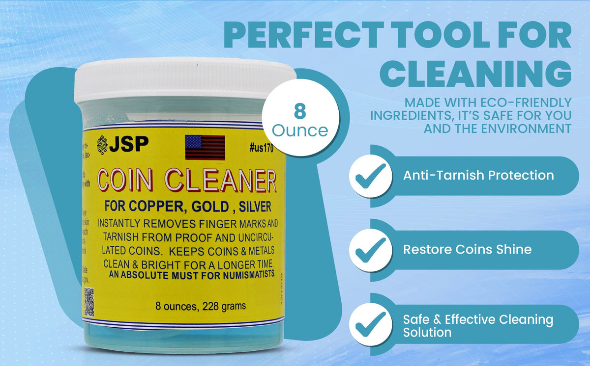 JSP Super Coin Cleaner 16 oz for Copper, Gold, Silver, & Platinum Precious Metals Jewelry Coins Bars