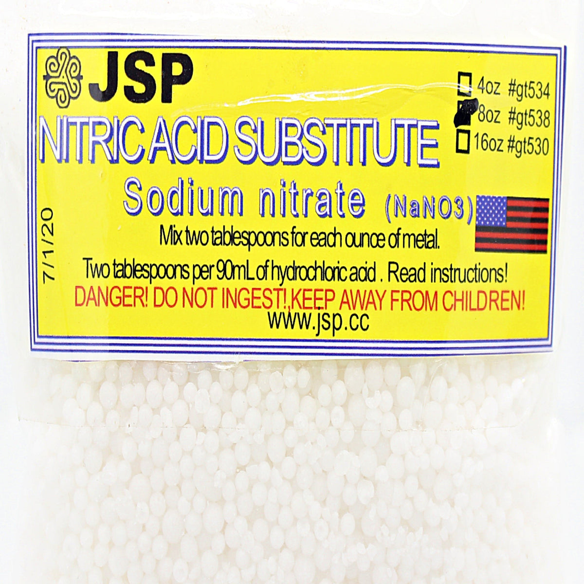 JSP & GTE Nitric Acid Substitute Sodium Nitrate for Gold Refining & Recovery - Reagent Grade (4 oz, 8 oz , & 16 oz bag)