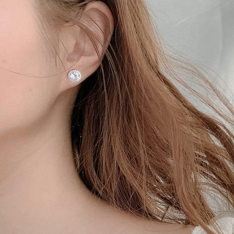 S925 Klein Blue Moissanite Halo Stud Earrings, Sterling Silver D-Grade VVS Round-Cut Certificated Moissanite Jewelry for Men & Women