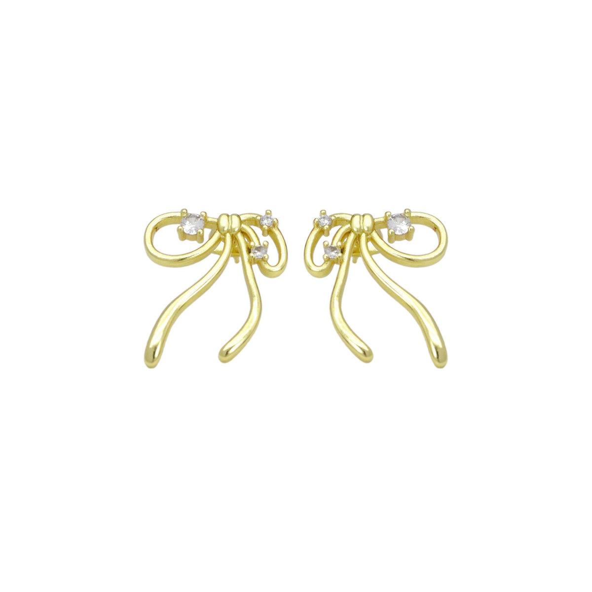 Clear CZ Gold Bowknot Stud Earrings, Sku#LK1006