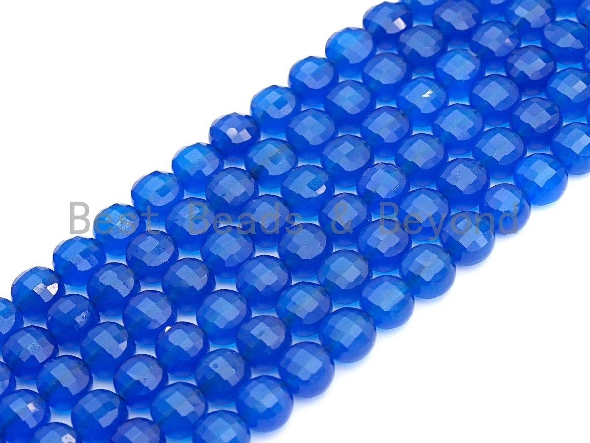 SPECIAL Turtle Shell Cut Natural Royal Blue Agate Coin Shape beads, 6mm/8mm/10mm Checkerboard Cut Agate Beads, 15.5" Full strand, Sku#U766