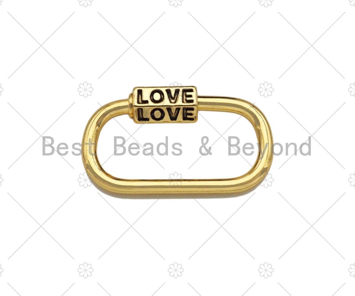 18K Gold Love Word On Oval Shape Screw Clasp, Oval Connector, Gold Carabiner Clasp, 17x29mm, Sku#K173