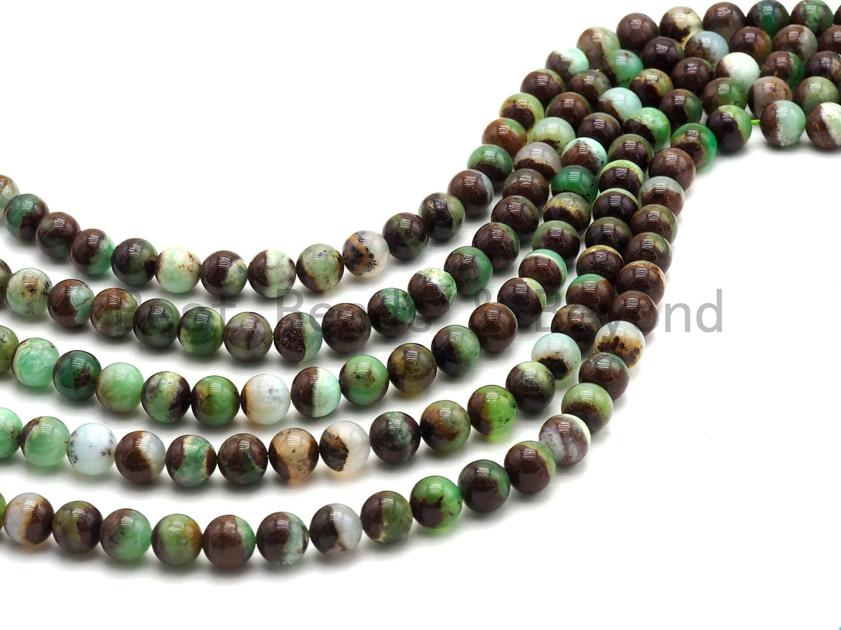 High Quality Chrysoprase  Round Smooth Beads, 8mm/10mm/12mm Beads,Green Brown Gemstone Beads, 15.5'' Full Strand, SKU#U434