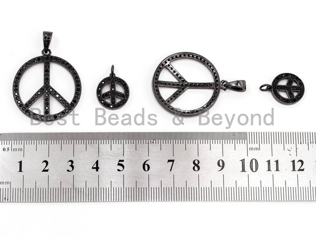 CZ Pave On  Micro Pave Peace Sign Round Pendant,SKU#F363