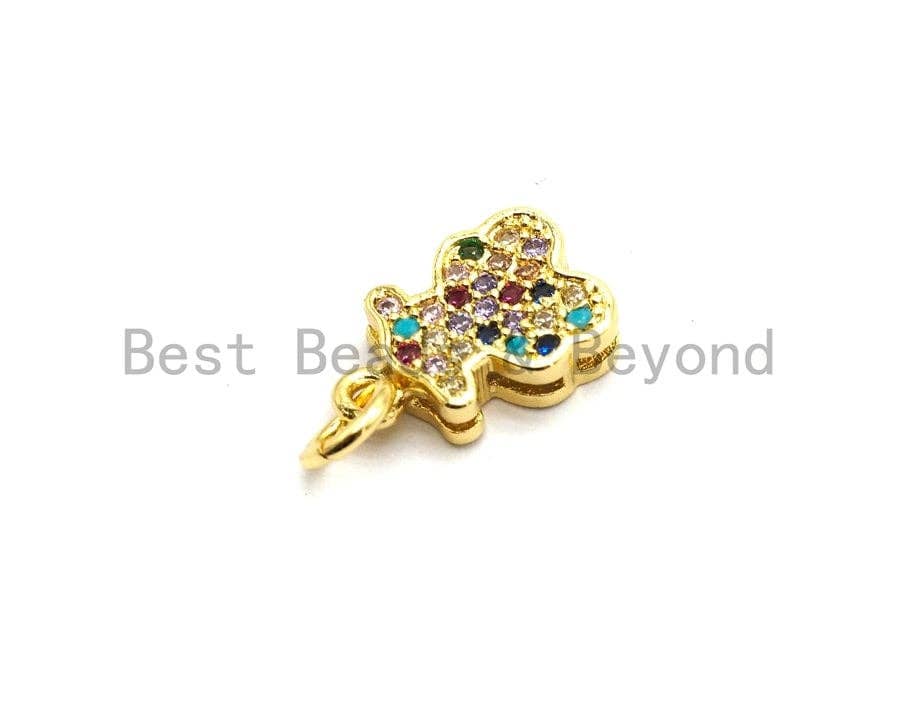 CZ Colorful Micro Pave Teddy Bear Pendant, Teddy Bear Shaped Pave Pendant, Gold plated, 8x12mm, Sku#F725C