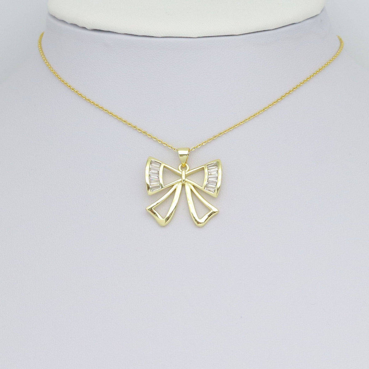Baguette CZ Gold Bow  Shape Charm Pendant, Sku#LX747