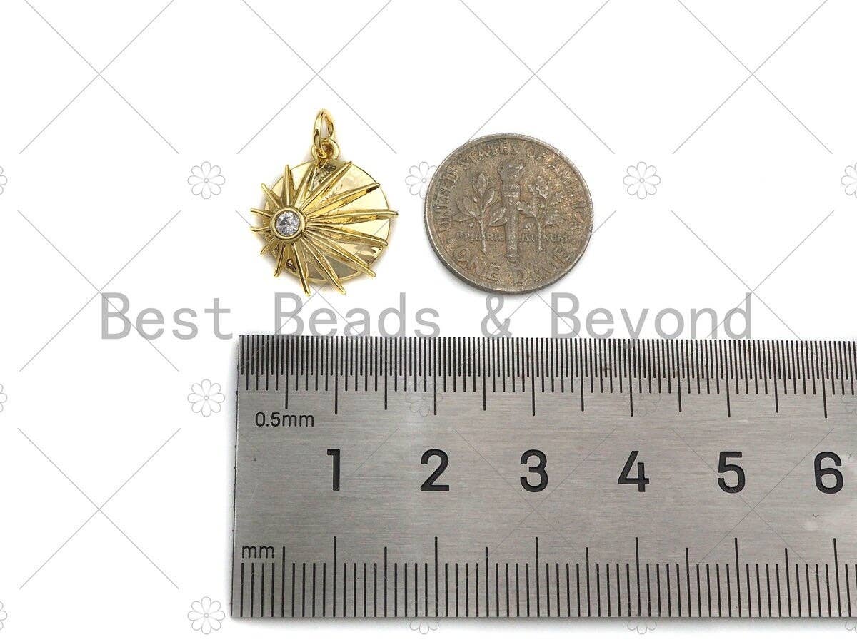 Clear CZ Micro Pave Shining Star Coin Pendant,Cubic Zirconia Star Charm,Gold/Silver Tone,15x17mm,sku#L348
