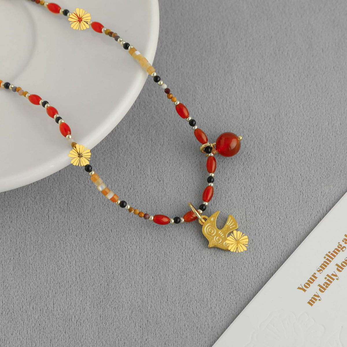 Bird Necklace New Chinese Style Ethnic Flair Minimalist Design With Natural Stone
