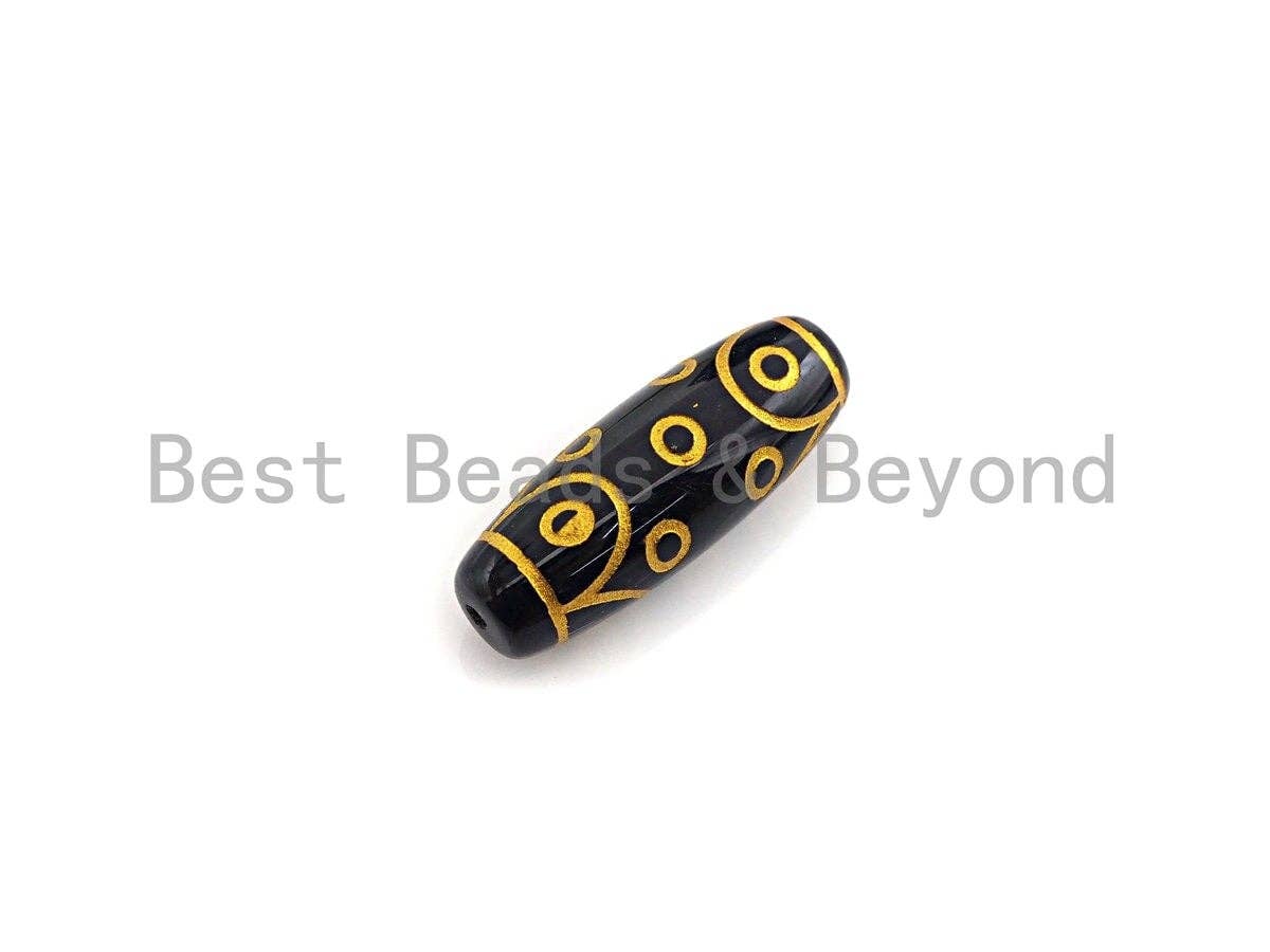 Natural Tibetan Agate Long Oval Shape Beads, Black Gold Dzi beads, Barrel Agate Beads, 10x30mm, sku#U585