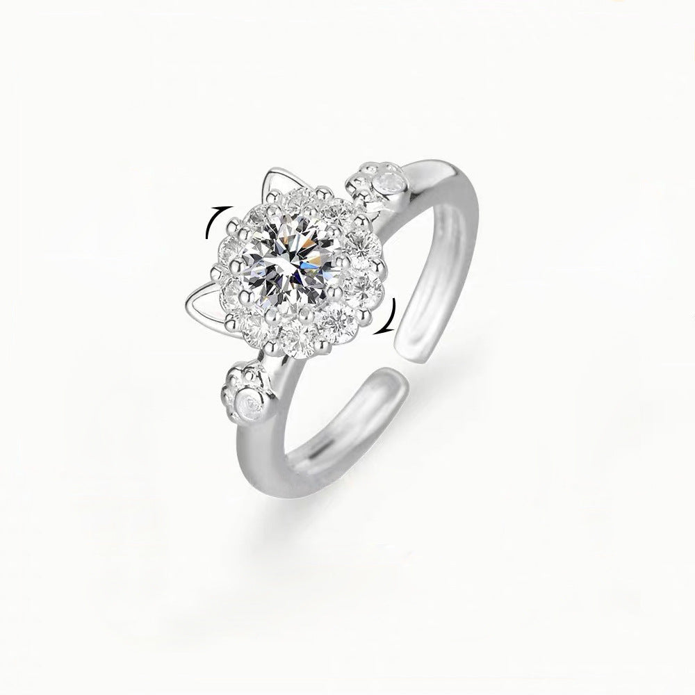 Swivel Luckies Cat Opening Ring Women's Niche Design Sense Refreshing High Sense Swivel Kitten Adjustable Ring