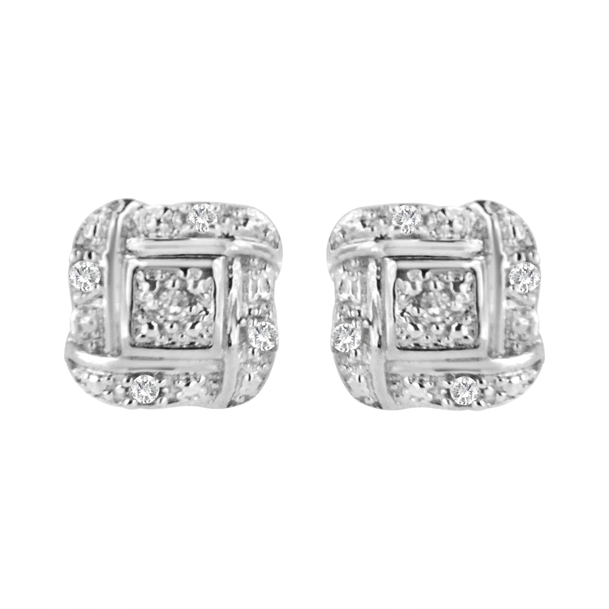 .925 Sterling Silver Round-Cut Diamond Accent Swirl Square Knot Stud Earrings (H-I Color, I2-I3 Clarity)