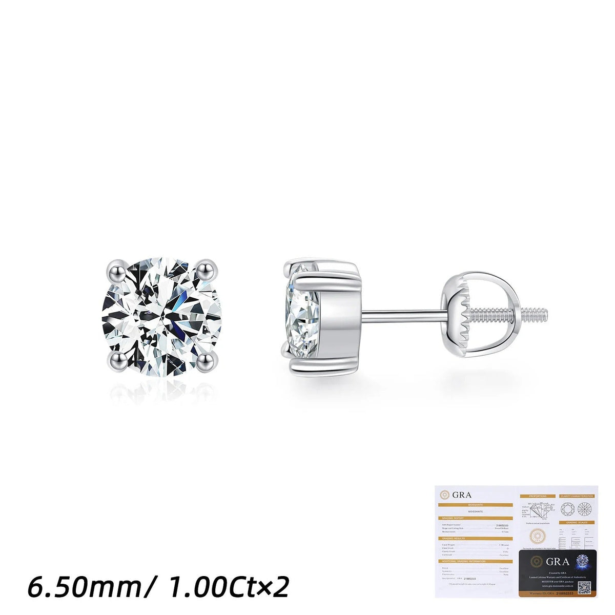 Round D-Color VVS1 Moissanite Stud Earrings in Sterling Silver – Minimalist French-Inspired Design