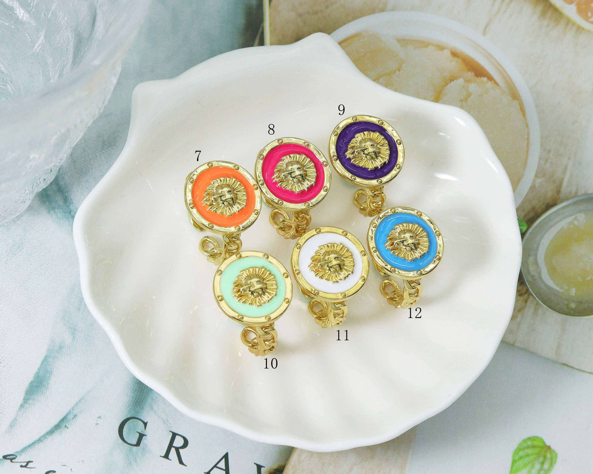 Enamel Lion Head Adjustable Ring, Sku#X297
