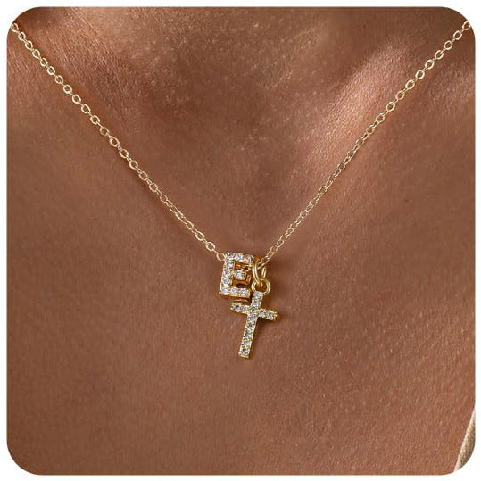 Zircon Inlaid 26 Letter Cross English Necklace