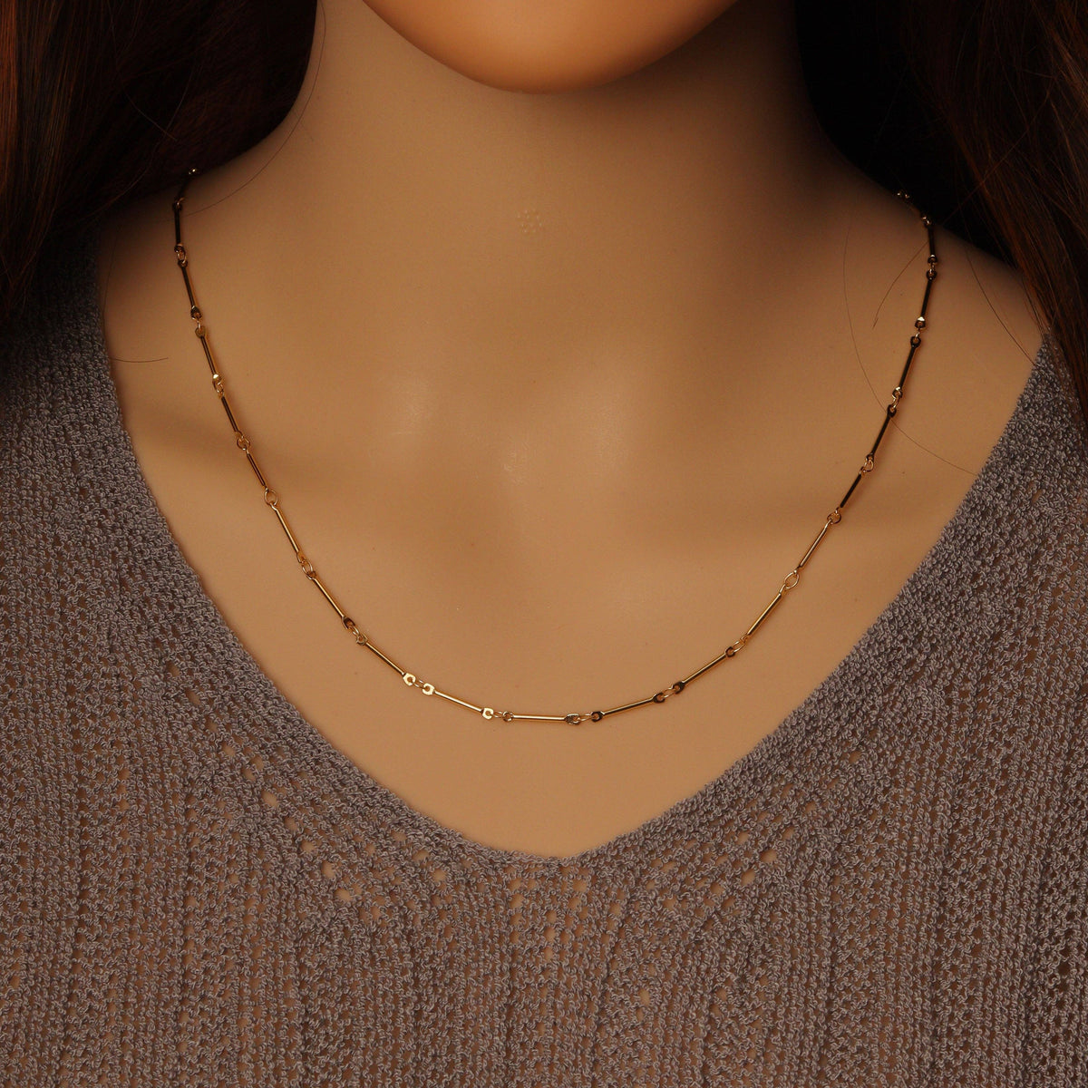 Gold Dainty Bar Link chain by Yard, Y865