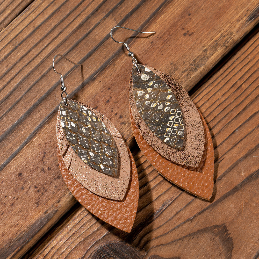 Fashionable Leather Multi-Layer Earrings In A Cartoon Style