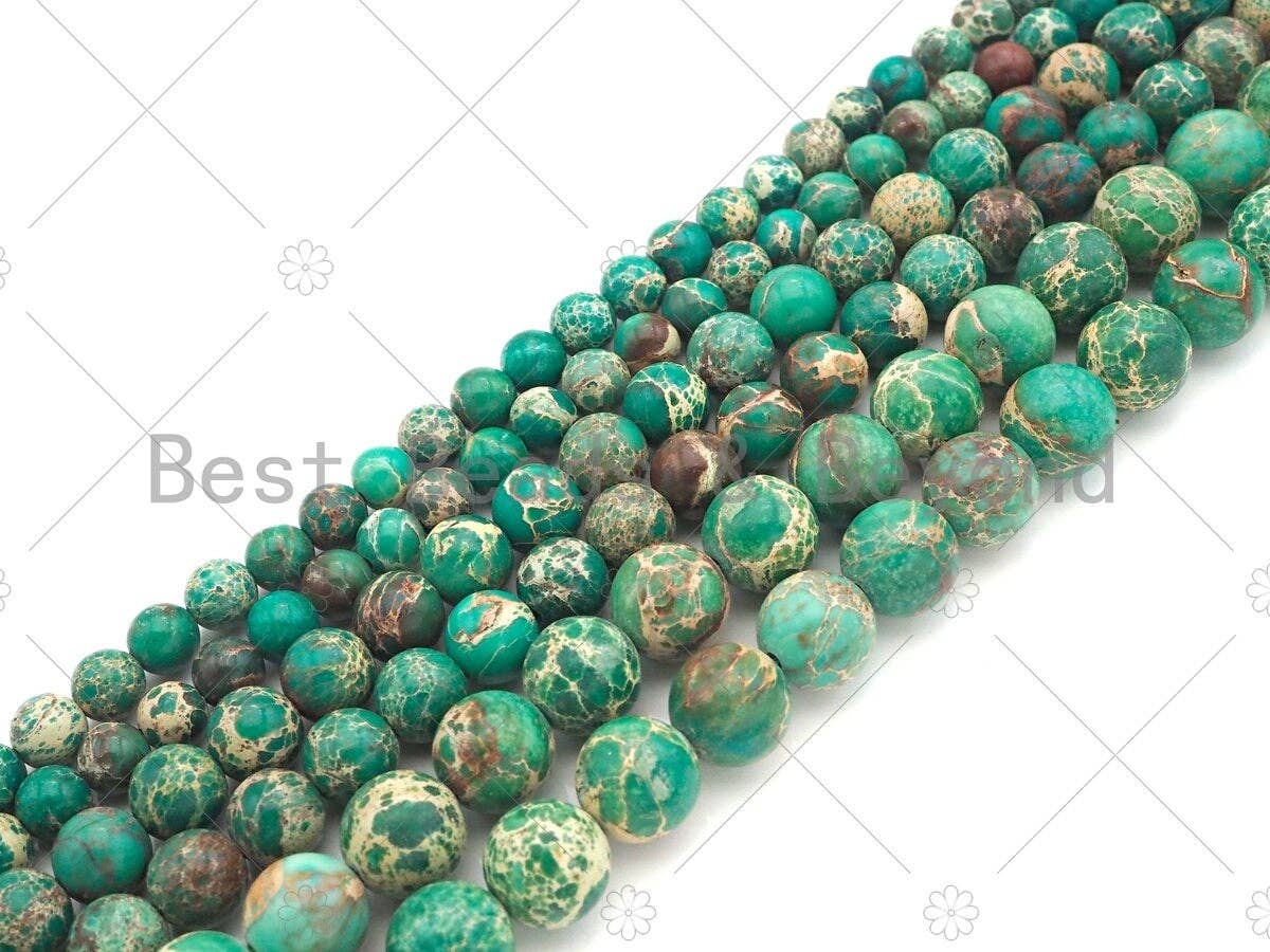 High Quality Green Sea Sediment Imperial Jasper Beads, 6mm/8mm/10mm/12mm Round Smooth Imperial Japser, 15.5'' Full Strand, SKU#UA170