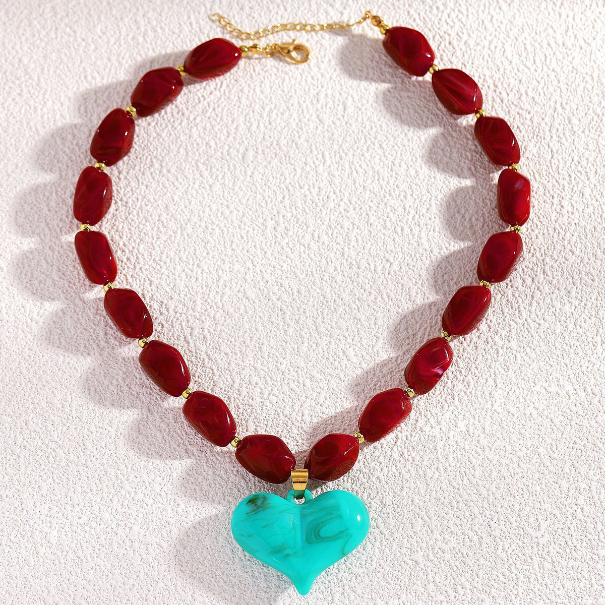 European And American-style Beaded Resin Heart Necklace Vintage