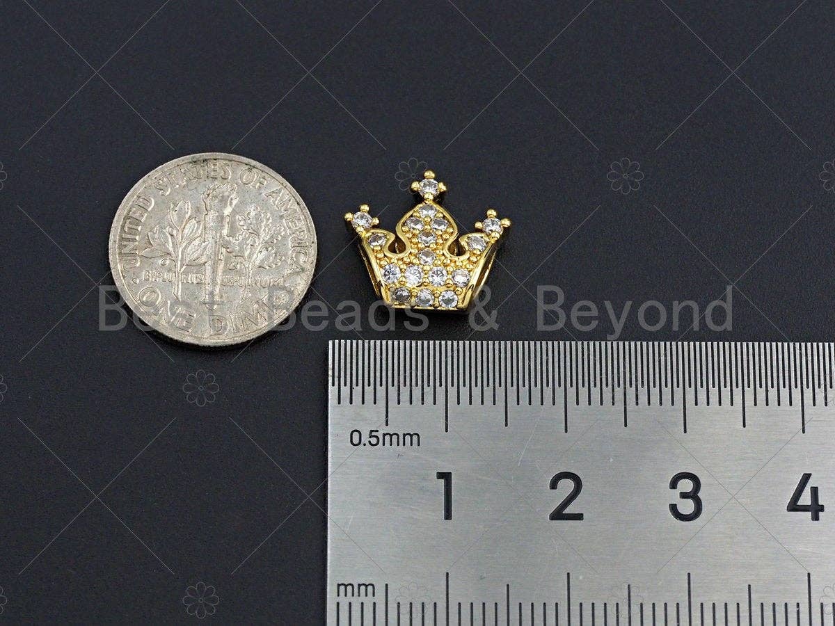 CZ Micro Pave Gold Spacer Crown Beads, Gold Crown Charm,  Crown Beads, Jewelry Findings, 15mm, sku#LK45