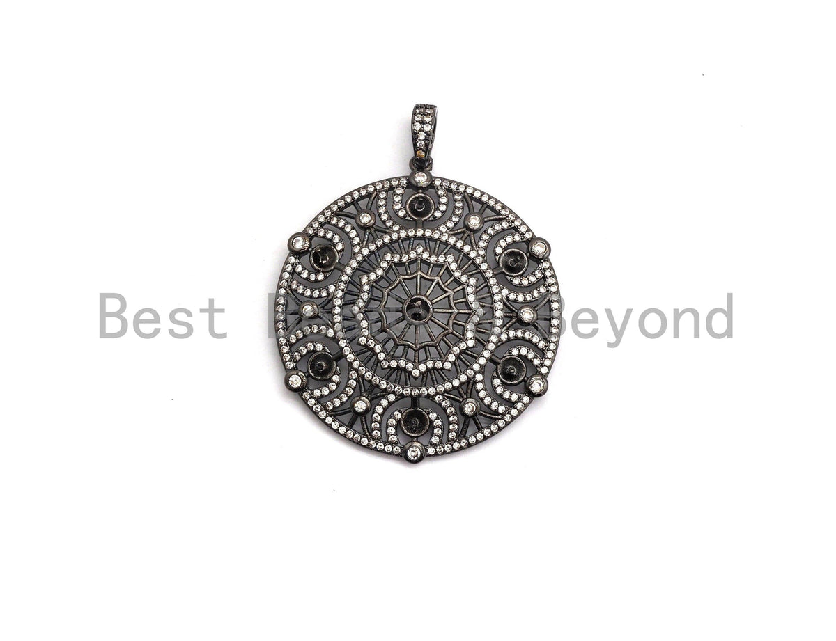 CZ Micro Pave Round Filigree Flower Pendant/Charm, Cubic Zirconia Paved Charm, Necklace Bracelet Focal Pendant, 42x46mm,sku#F632C