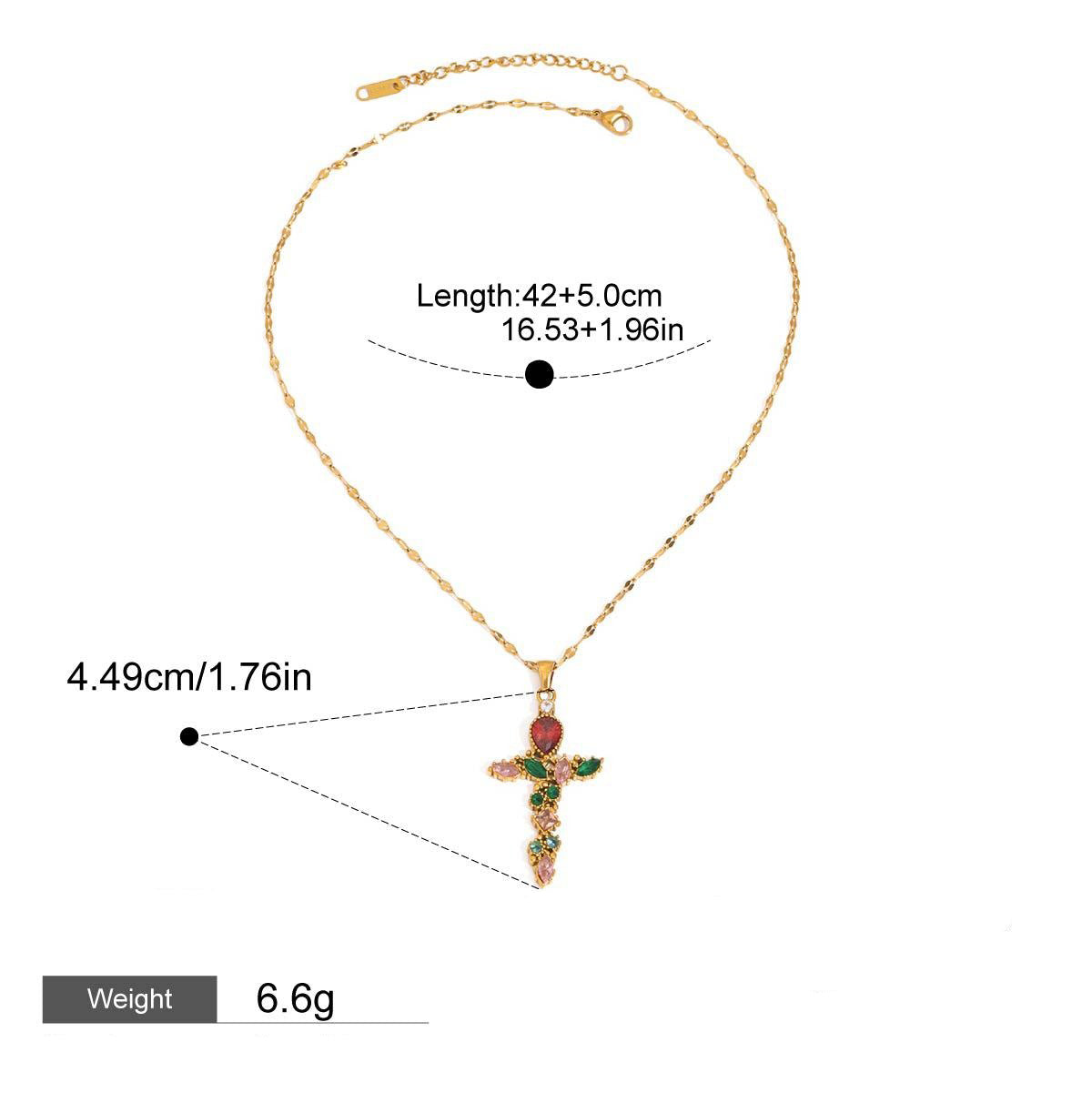 18K Gold Cross Inlaid Gemstone Design Exquisite Fashion Necklace