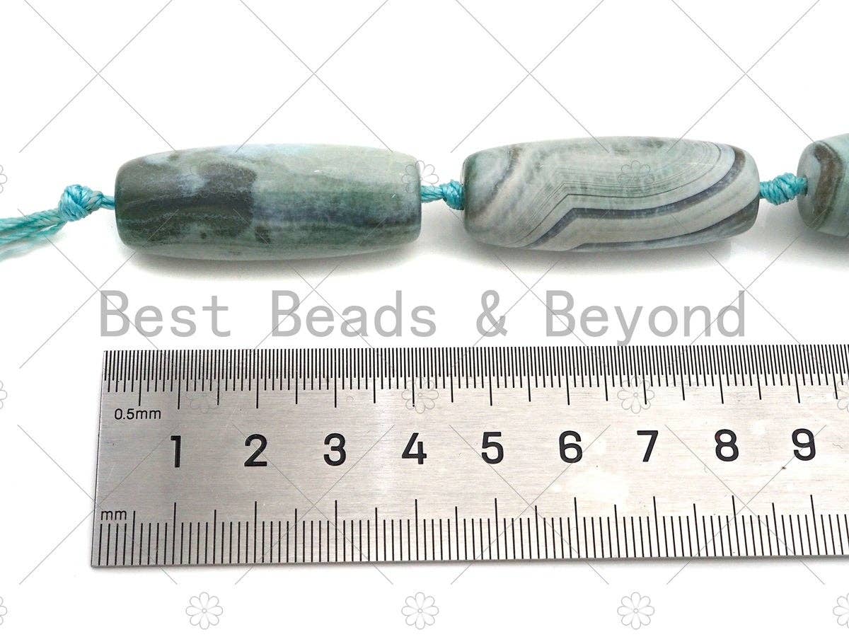 Natural Turquoise Light Blue Agate Barrel Spacer Beads, Light Blue Agate Spacer Beads, Tibetan Dzi Beads, 14x40mm, Sku#U1039