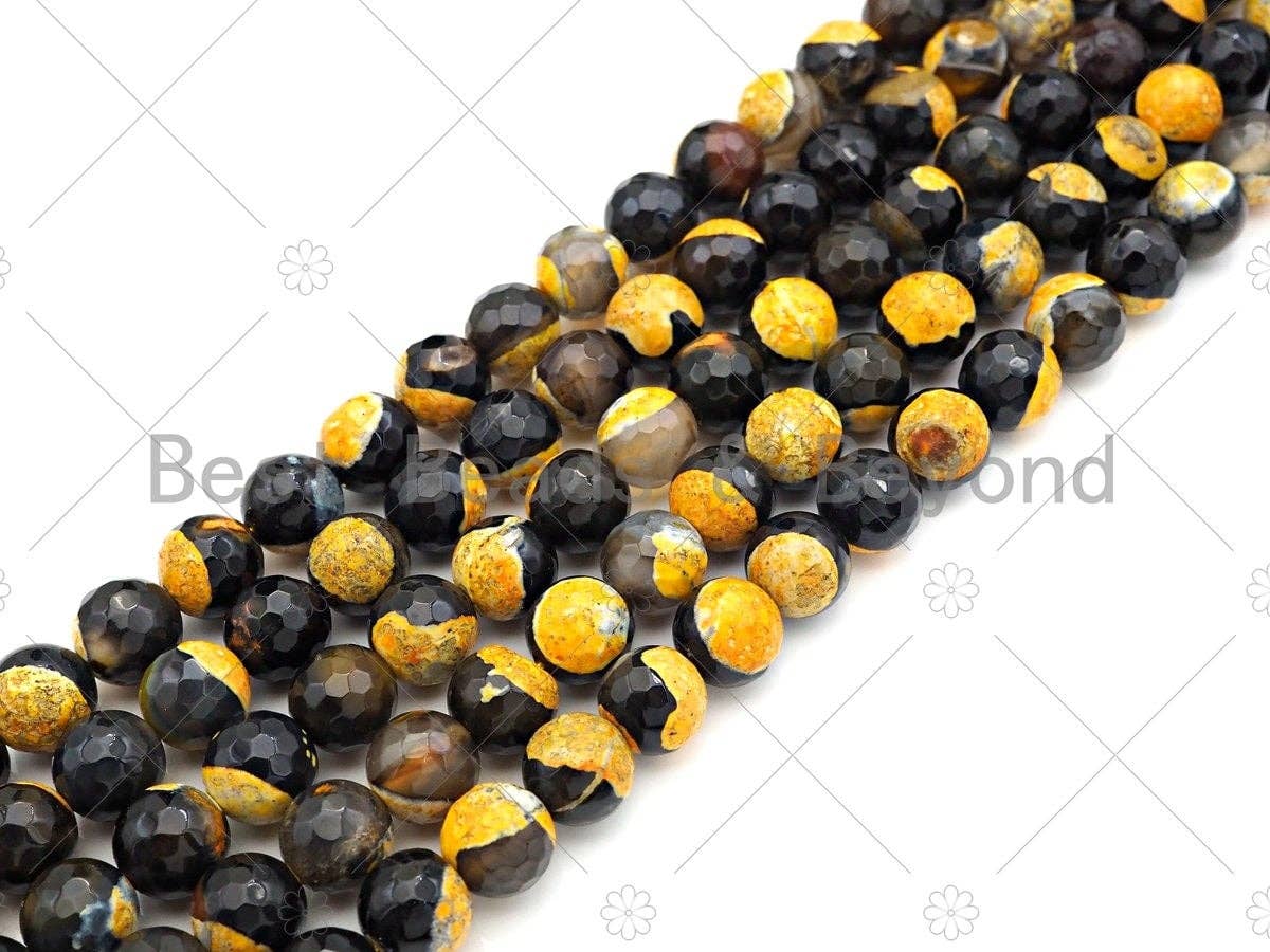 Natural Yellow Fire Agate Round Faceted Beads, 8mm/10mm Yellow Fire Agate, Natural Agate, 15.5" Full Strand, Sku#U1051